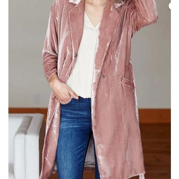 Emerson Fry Studio Coat In Blush Velvet Size 2 Belted Pockets Silk Blend Velvet - Picture 3 of 14